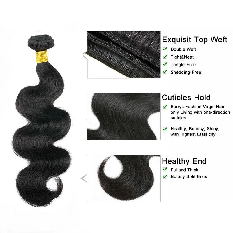 Fast Shipping 3-4 Days Brazilian Body Wave 100% Human Hair 3 Bundle Deal Natural Black Color 10-28 inch Remy Hair Weaving - Alcoholic Hair