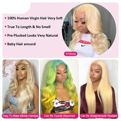Berrys Fashion 32Inch Blonde Body Wave 360 Lace Frontal Wig Brazilian 613 Color 22x4 Lace Frontal Human Hair Wig For Blace Women - Alcoholic Hair